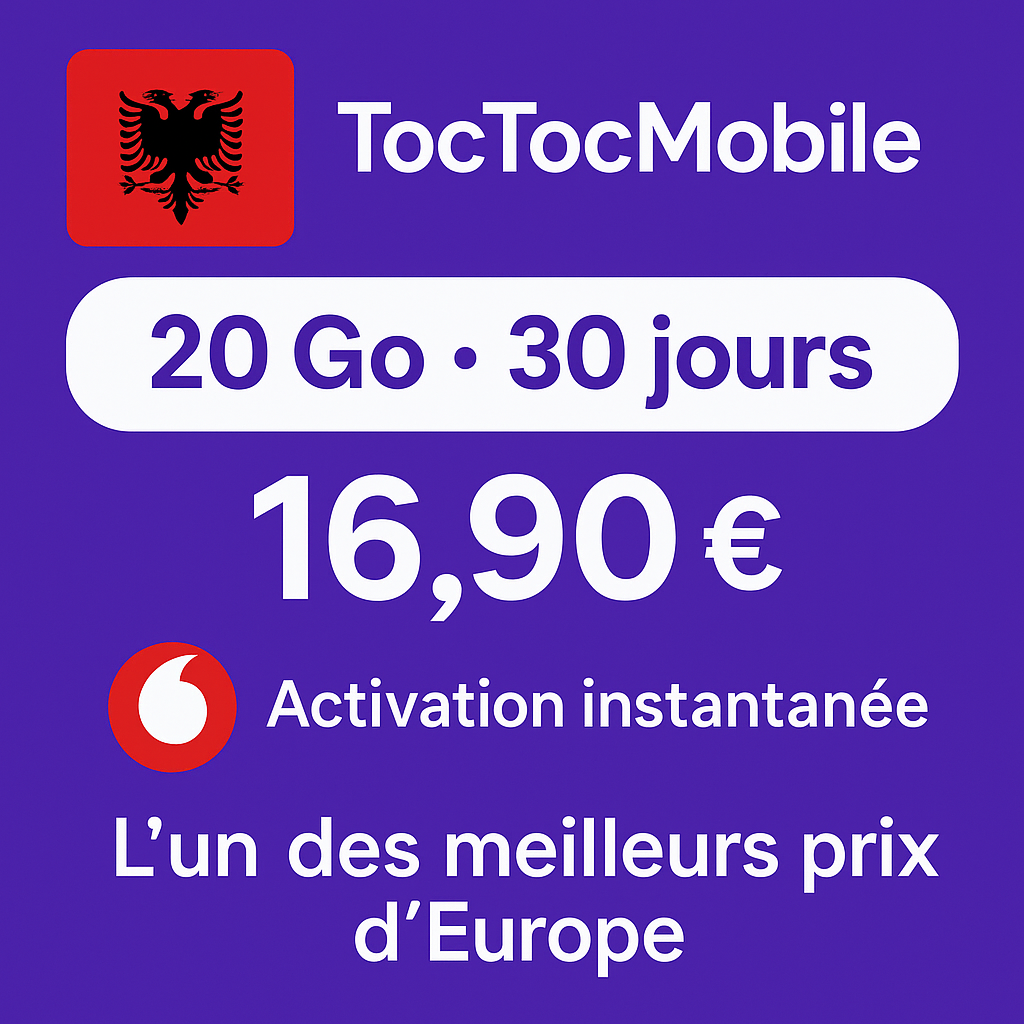🇦🇱 eSIM Albanie – 20 Go / 30 jours
